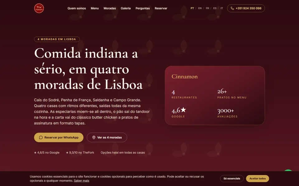 Captura de ecrã do site de Cinnamon