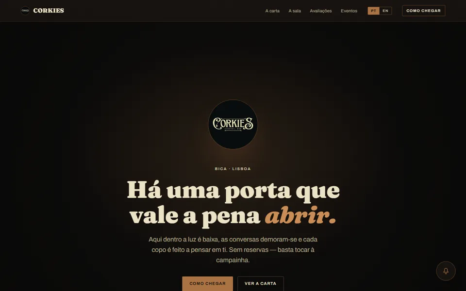 Captura de ecrã do site de Corkies